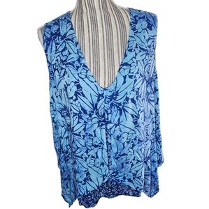 Blueginger women's blue floral layered sleeveless top size 2X